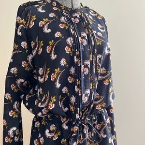 Banana Republic Floral Long Sleeve Dress - Navy and Multicolor